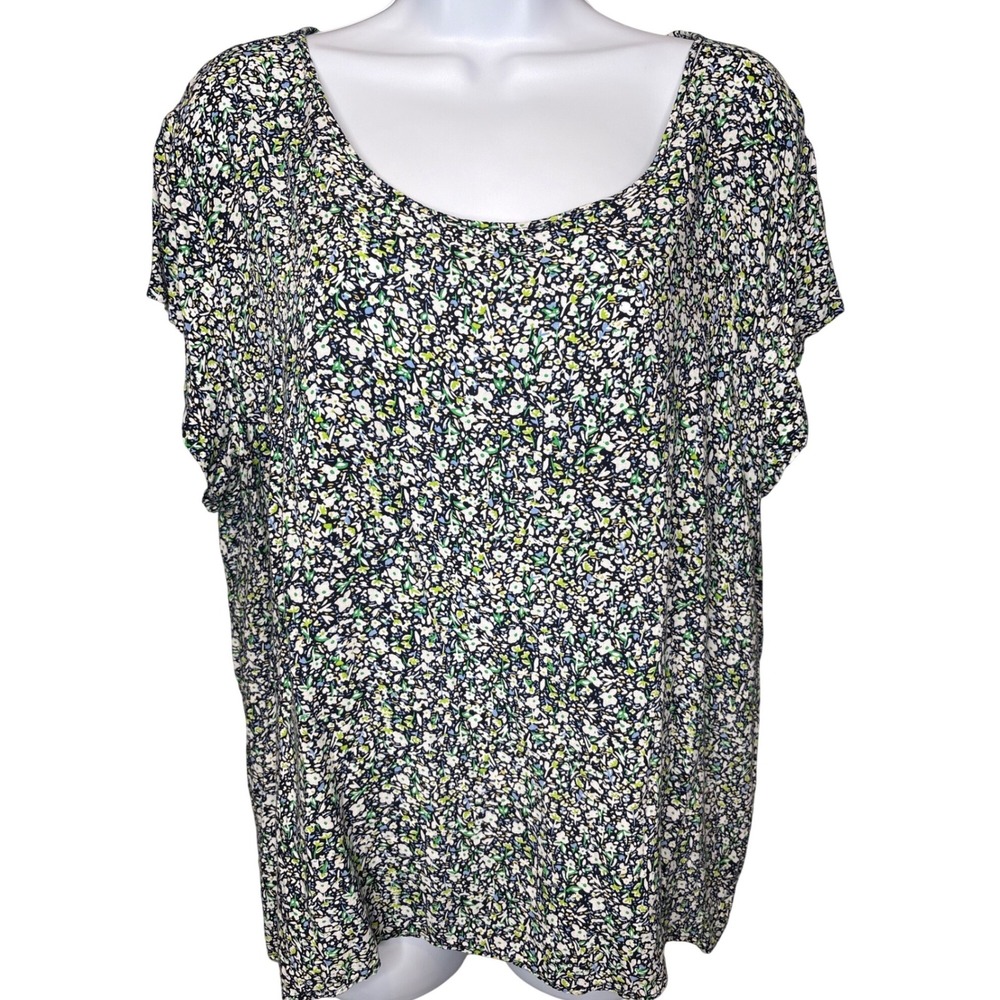 Anne Carson Womens Blue Floral Short Sleeve Blouse Sz‎ 2X Lightweight Bohemian